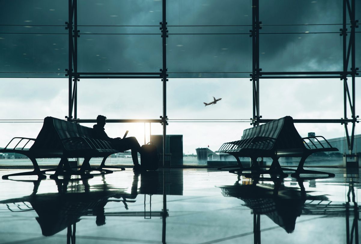 Person in airport terminal