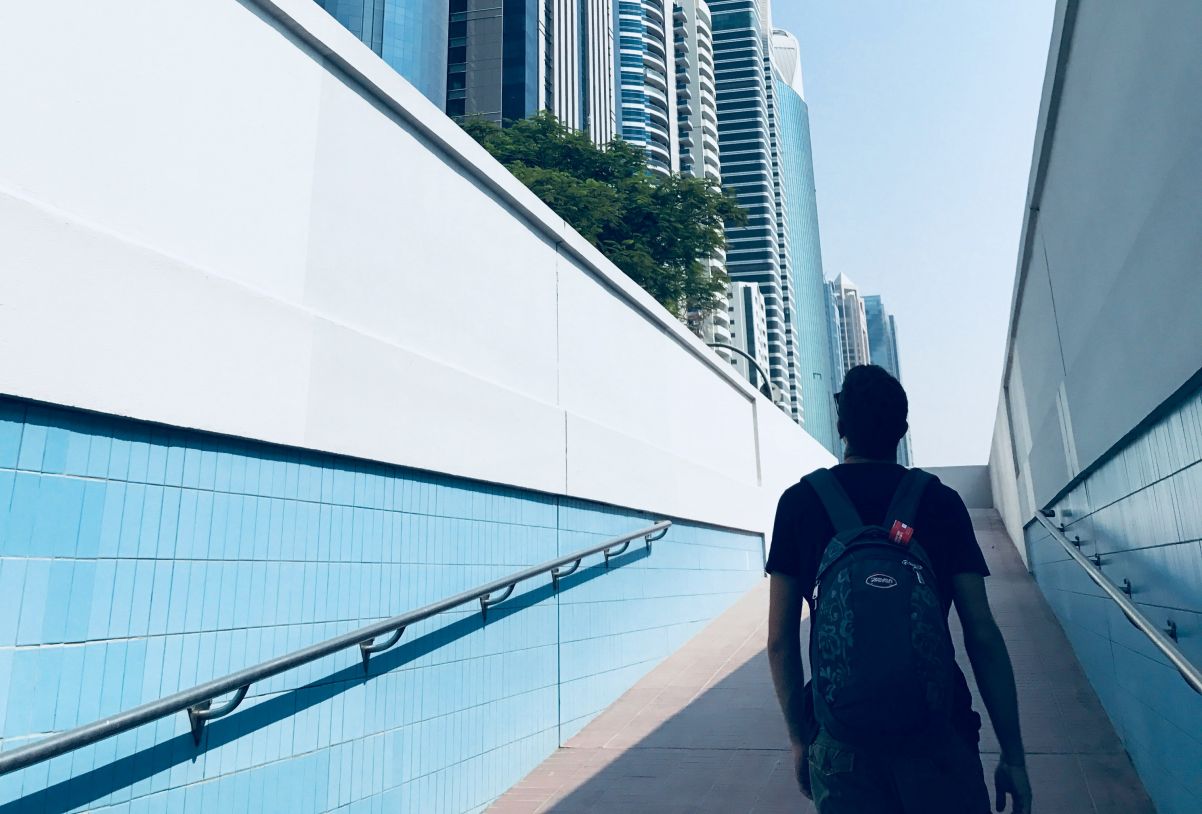 Man in underpass