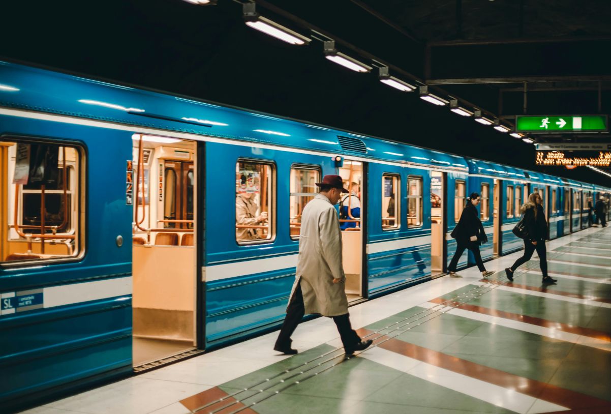 People alighting from subway train